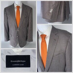 Ermenegildo Zenga Blazer 43R Brown Blue Check Cashmere 2B2V Surgeon Cuffs YGI Q5